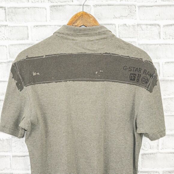 G Star RAW Short Sleeve Polo Shirt Green Striped Cotton XL - Picture 9 of 9